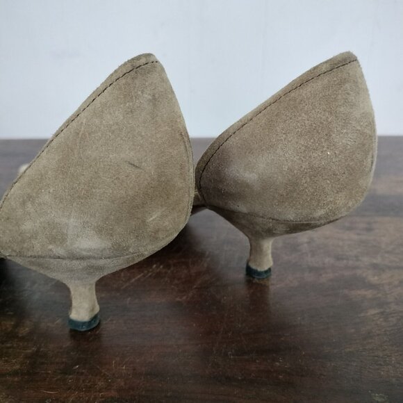 Vintage Y2K Prada Tan Suede Leather Pointy Toe Kitten Heels SZ 38 Buckle - Picture 5 of 12